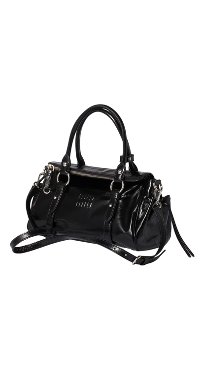 Glossy Leather Handbag in Black