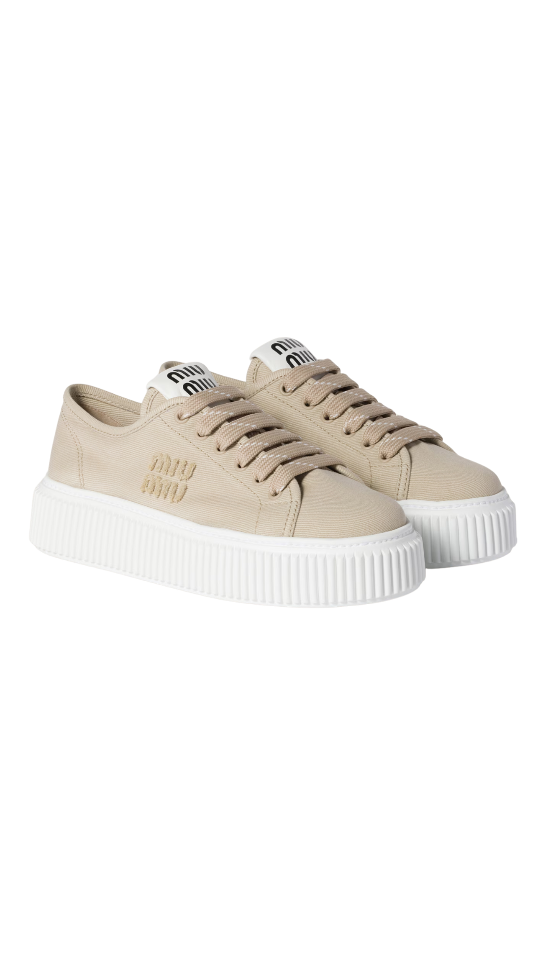 Denim Sneakers with Logo in Beige