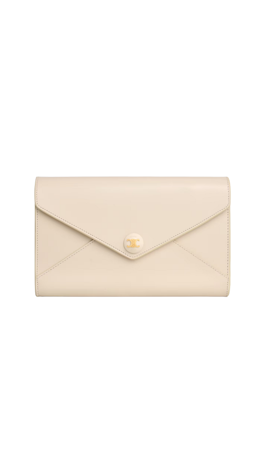 Envelope Wallet On Chain in Cream Shiny Calfskin
