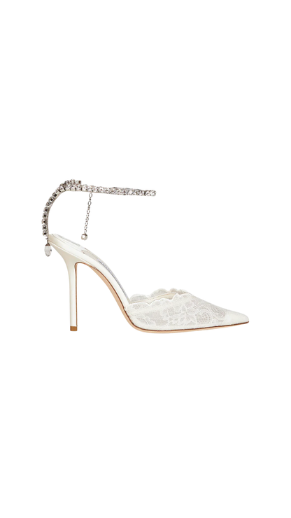 Saeda 100 Embellished Mesh Pumps in Ivory/Crystal