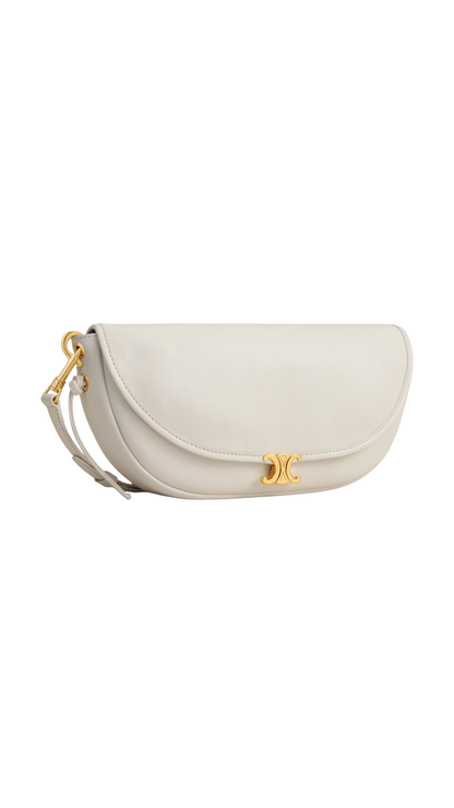 Soft Triomphe Little Halfmoon in White Cotton Shiny Lambskin
