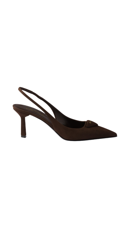 Suede Slingback Pumps in Dark Brown