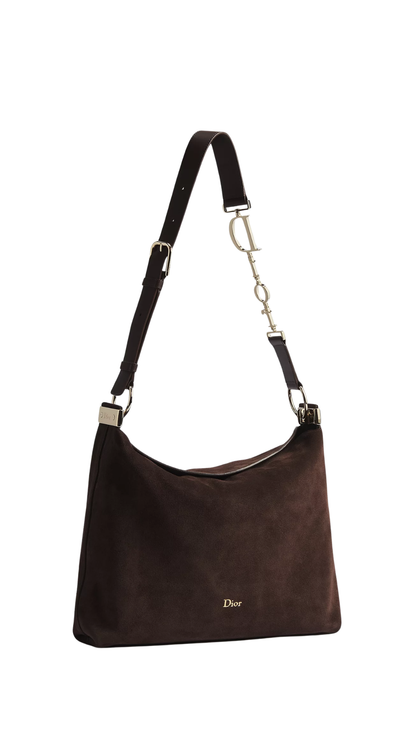 Medium Diorly Bag in Chocolate Suede Calfskin