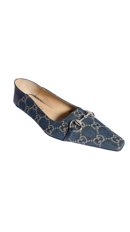 Vittoria Ballerina in Dark Blue GG Washed Denim