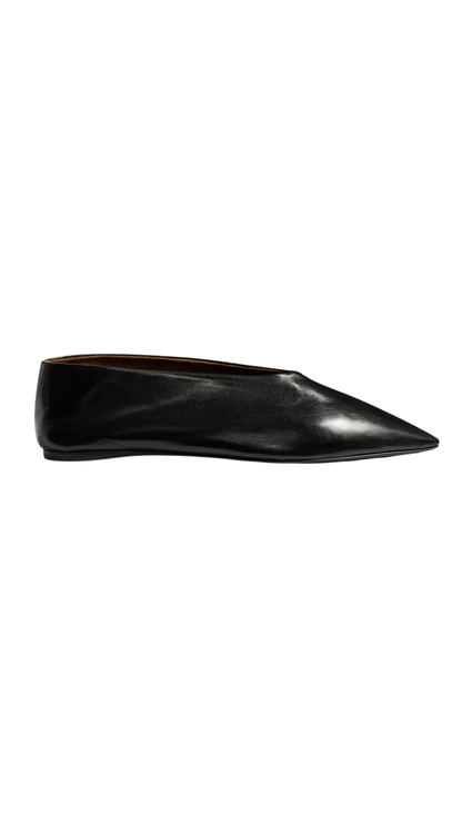 Miriam Ballerina in Black Glazed Leather