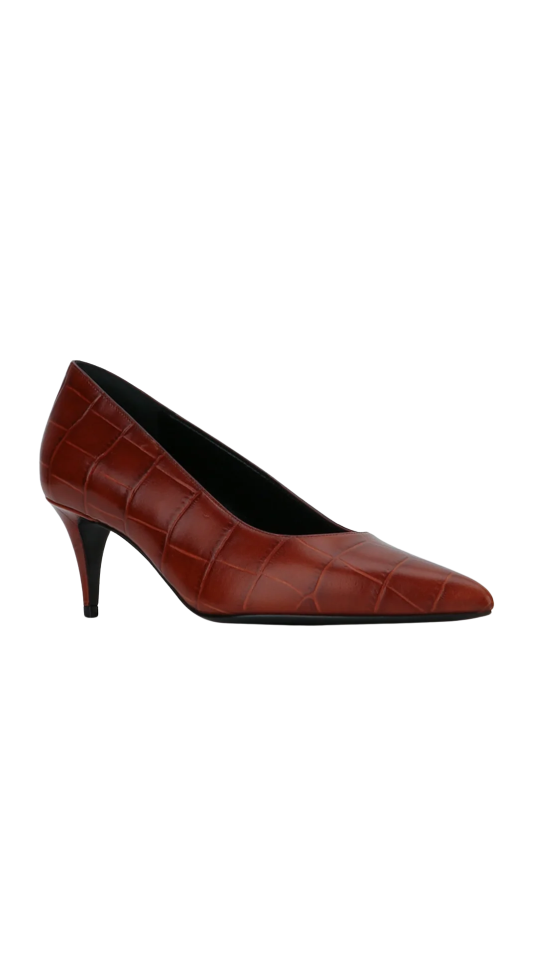 Kitten Pump in Brown Croc-Stamped Leather