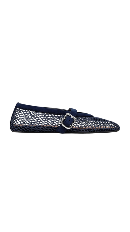 Ballet Flats in Blue Fishnet and Suede