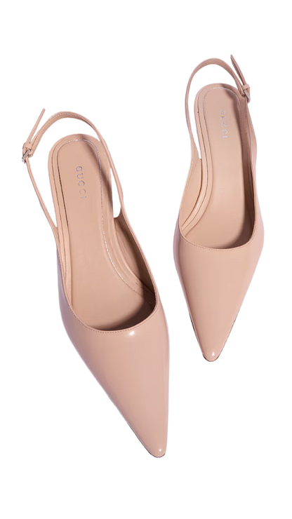 Castello Slingback in Pink Beige Soft Shiny Leather