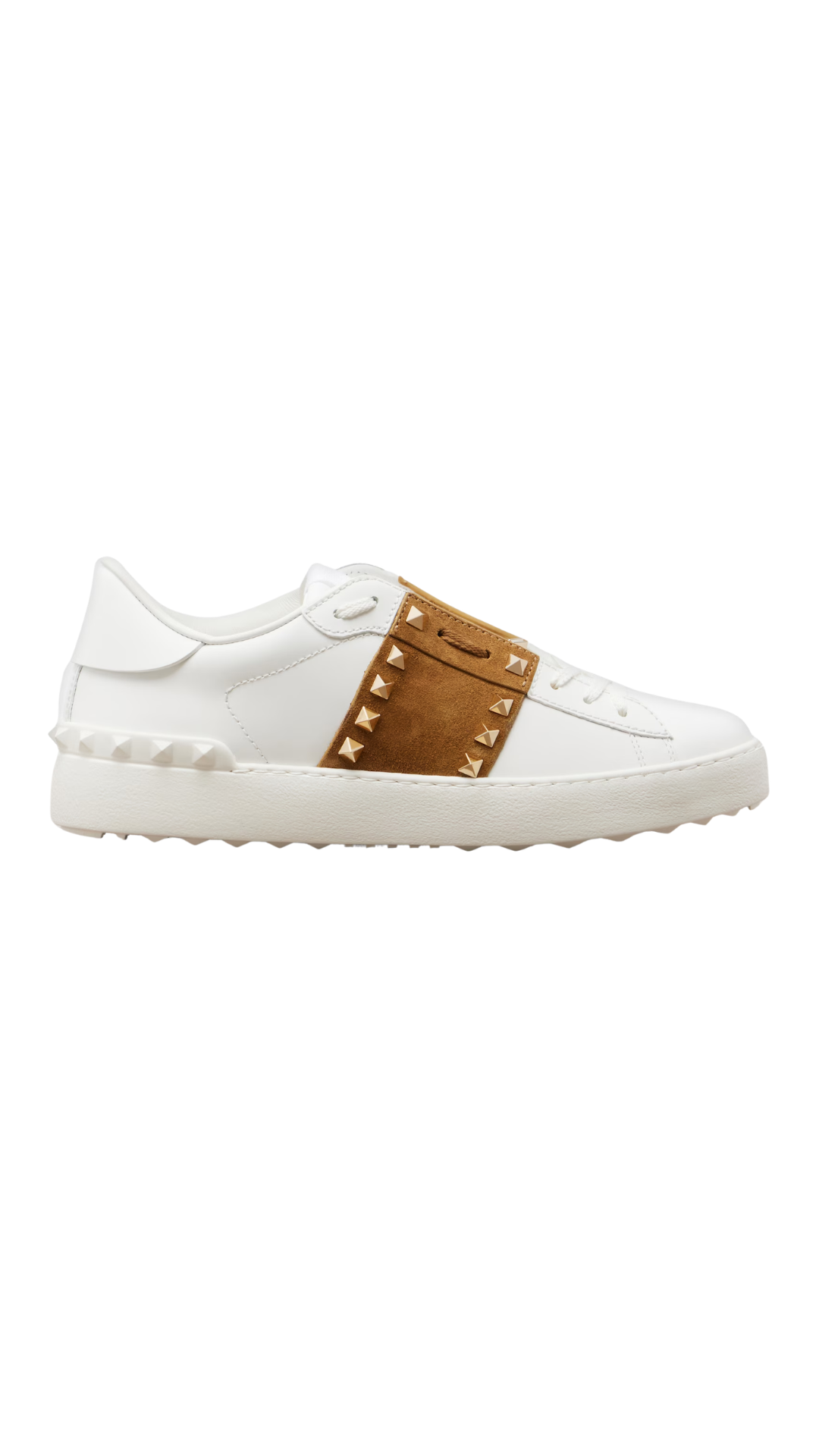 Rockstud Suede-Trimmed Leather Sneakers in White
