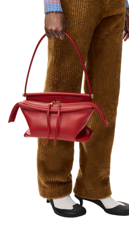 Small Whisker Bag in Carmine Red Glazed Calfskin