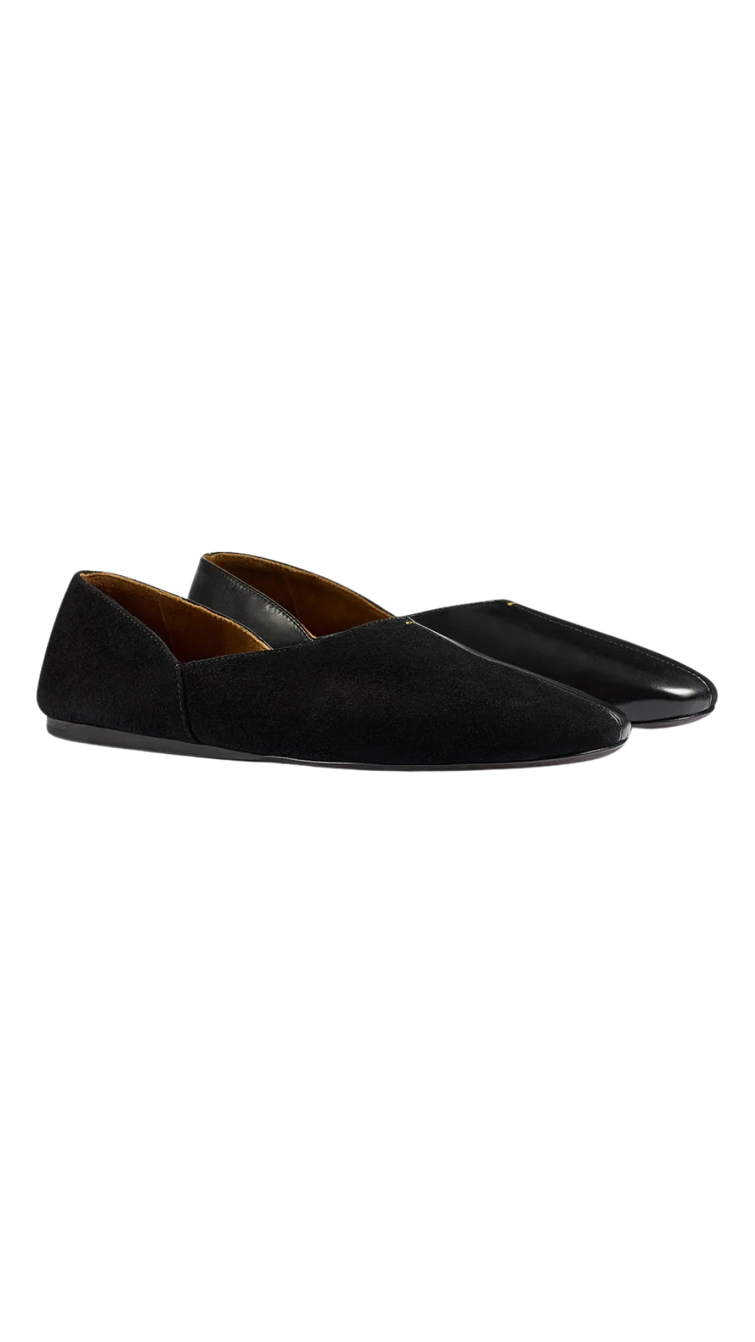 Jane Flat in Black Suede and Glazed Leather