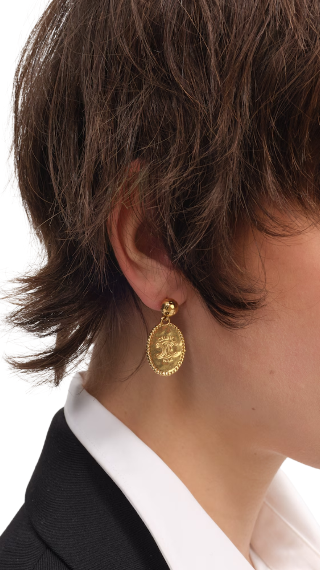 Triomphe Medal Earrings in Brass with Gold Finish