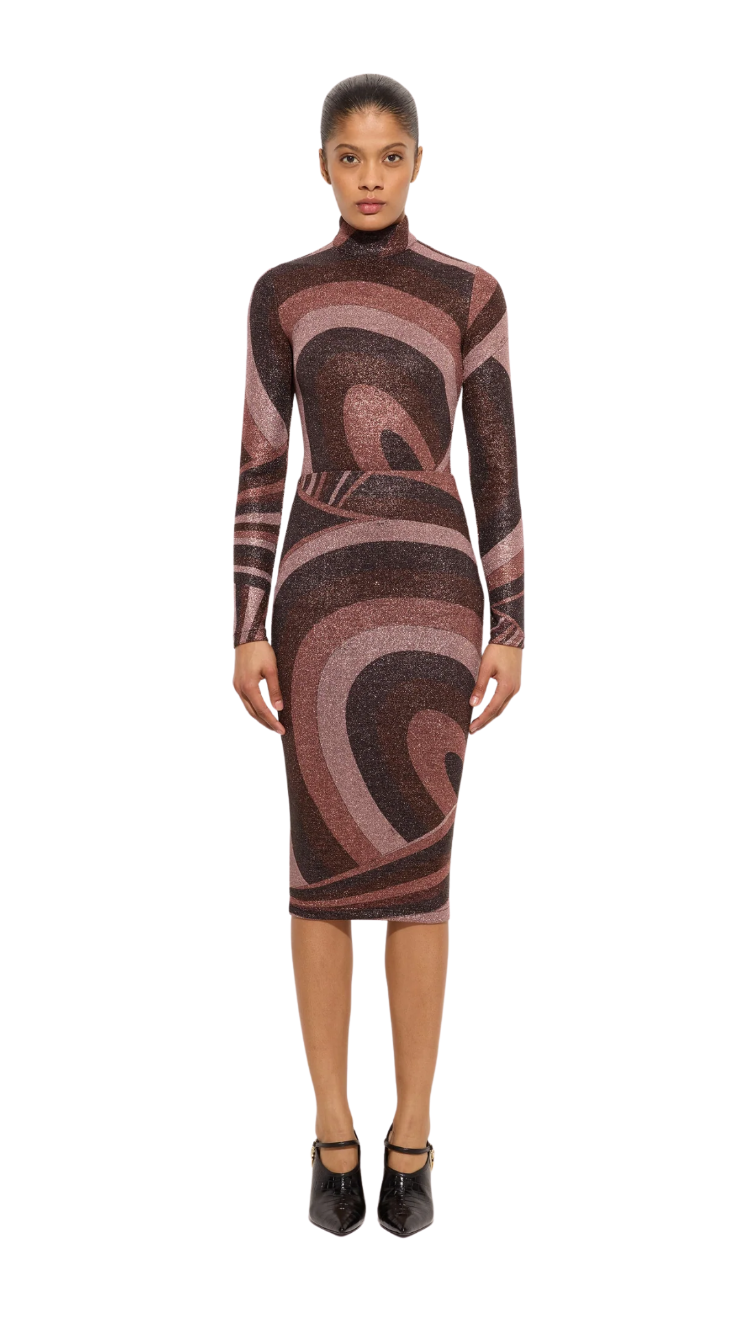 Iride Print Lurex Jersey Skirt in Brown and Pink