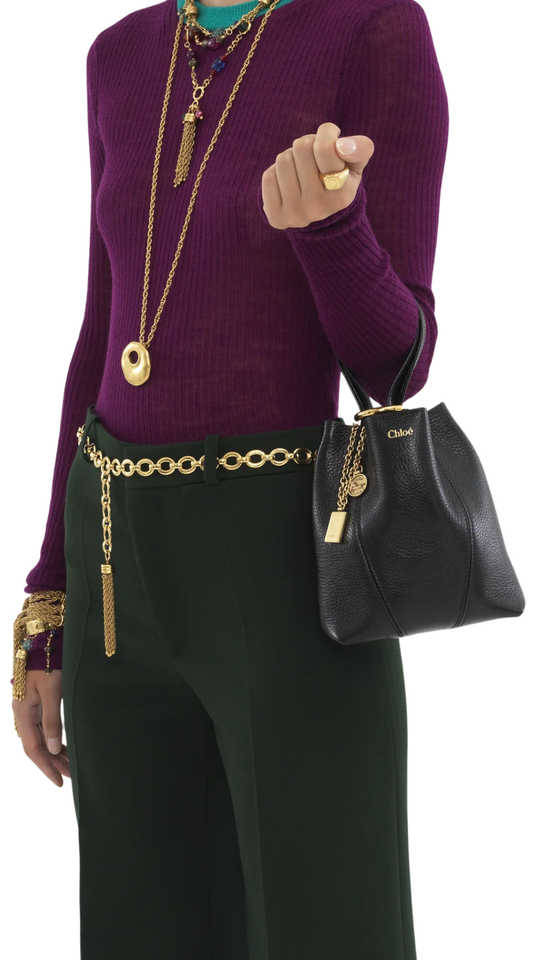 Small Chloé Spin Tote Bag in Grained Leather Black