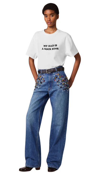 Crystal-Embellished Straight-Leg Jeans in Blue