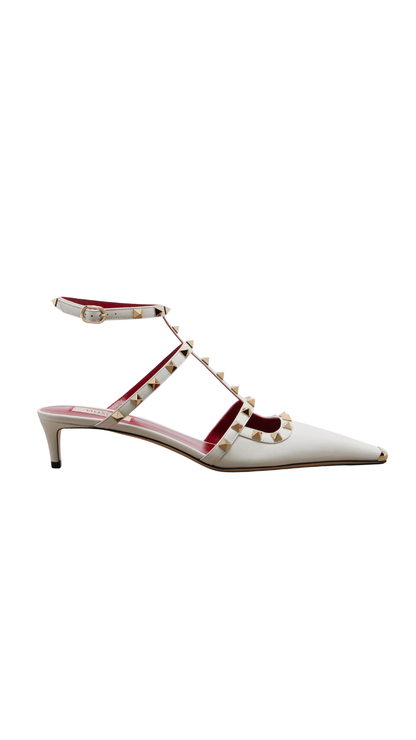 Rockstud Leather Pumps in White