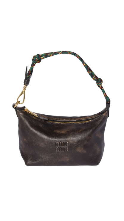 Leather Pouch in Coffee Brown/Green