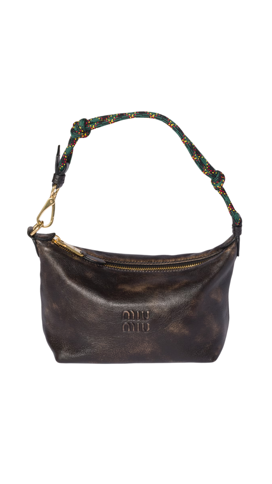 Leather Pouch in Coffee Brown/Green