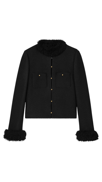 Chasseur Jacket in Black Viscose and Wool Natté