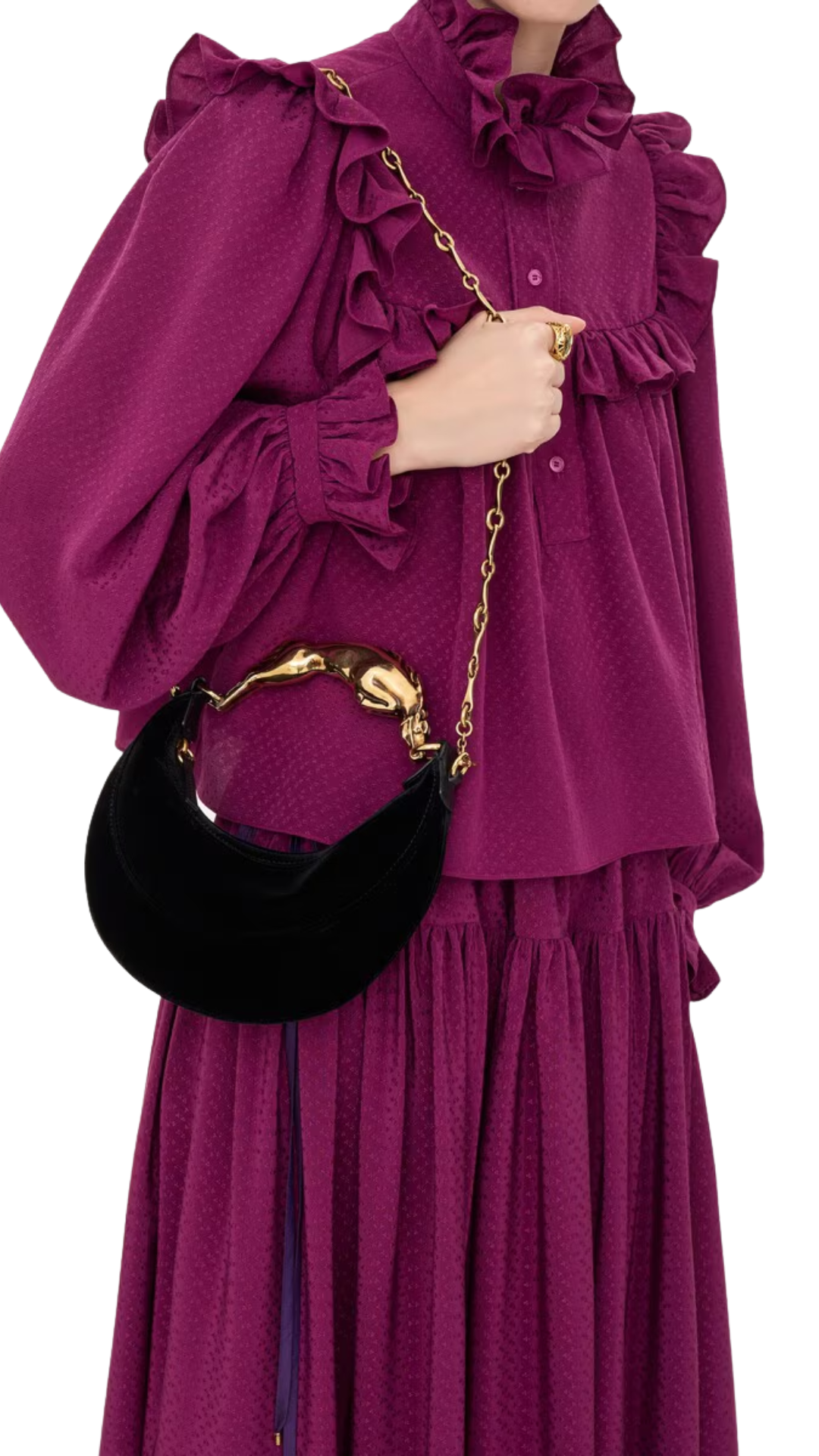 Small Chain Horse Shoulder Bag in Black Velvet