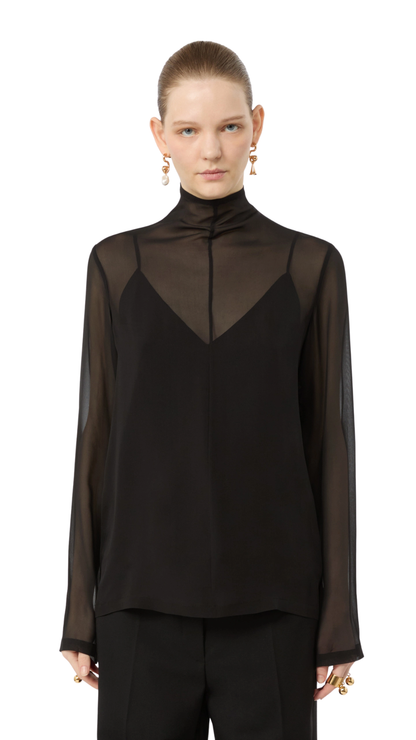 Silk Blouse with Camisole - Black
