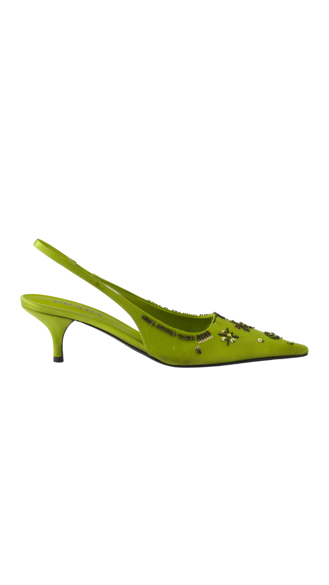 Embroidered Satin Slingback Pumps in Fern Green