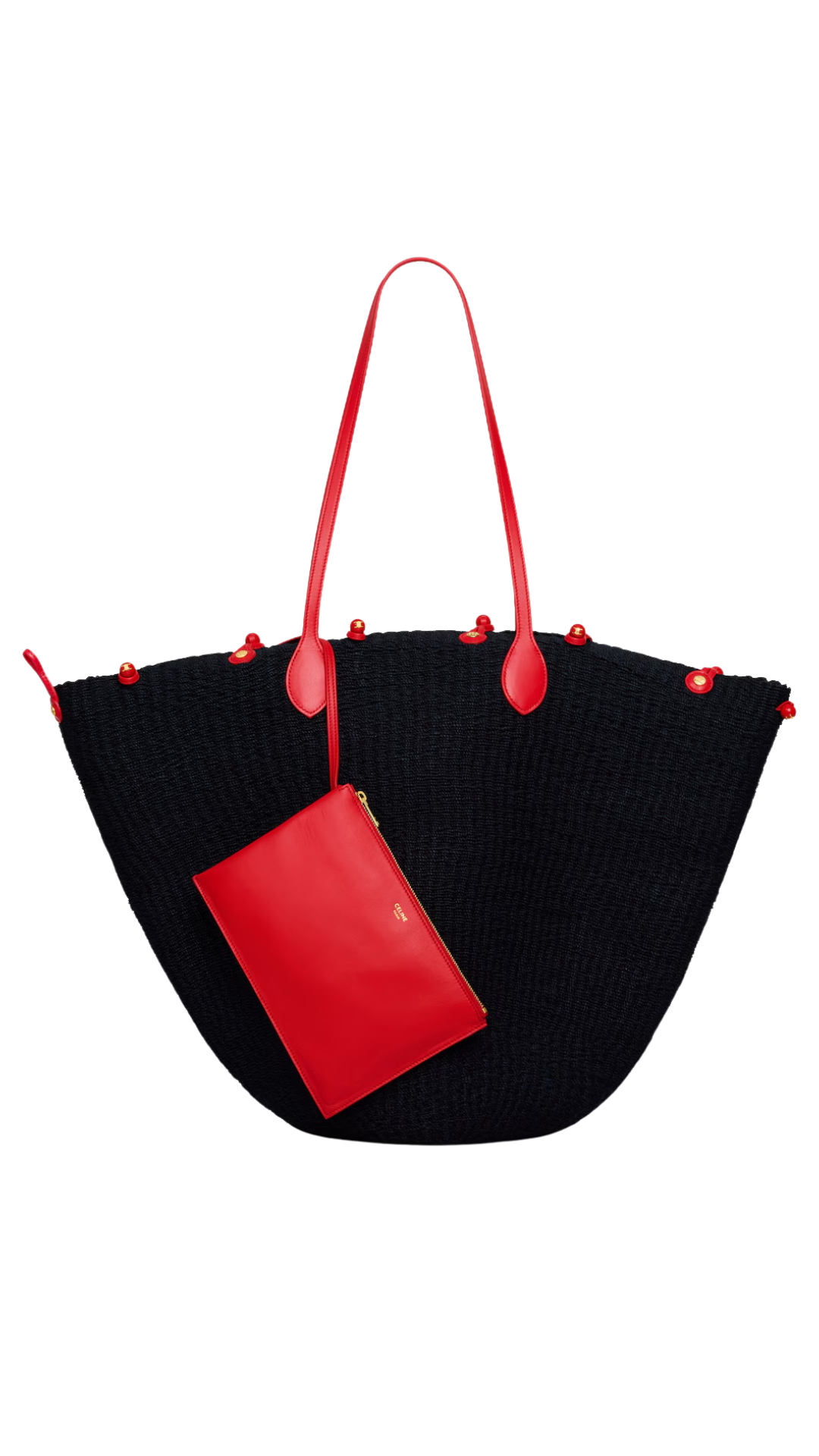 Large Triomphe Beads Basket in Black/Red Sisal and Calfskin
