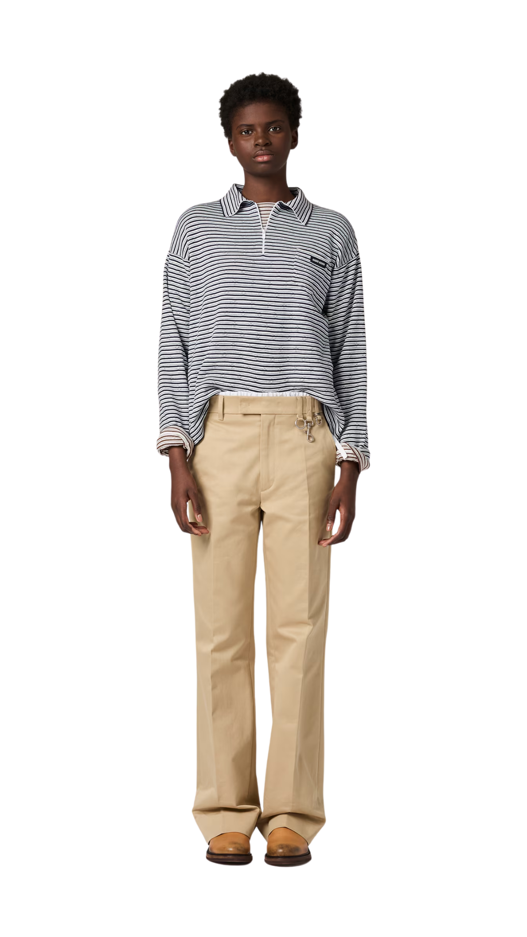Cotton, Cashmere, and Silk Polo Shirt in White/Blue