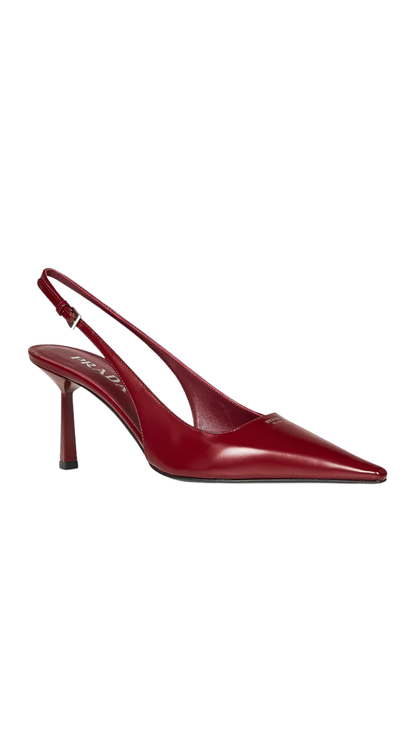 Brushed Leather Slingback Pumps in Red