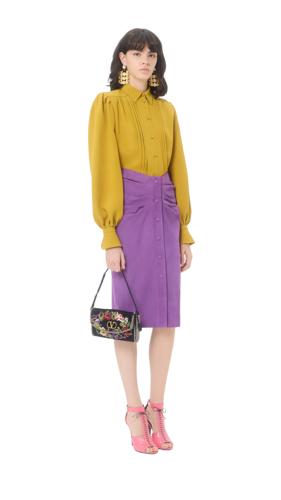 Devain Small Embroidered Shoulder Bag in Black/Multicolor