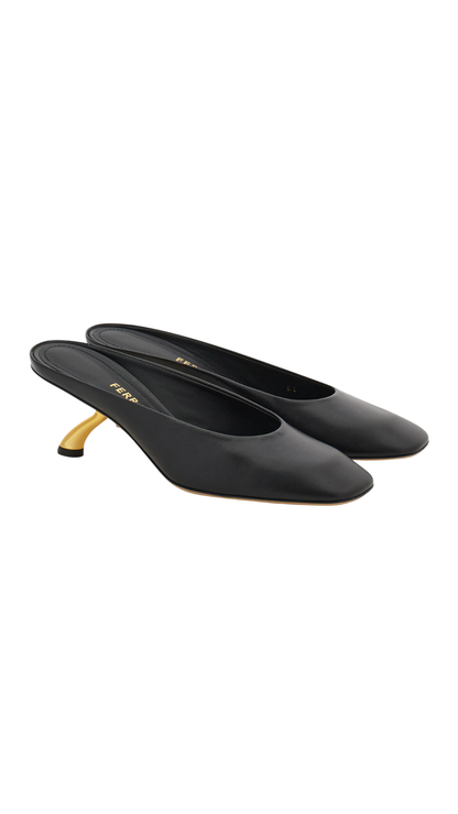 S-Shaped Heel Mules in Black