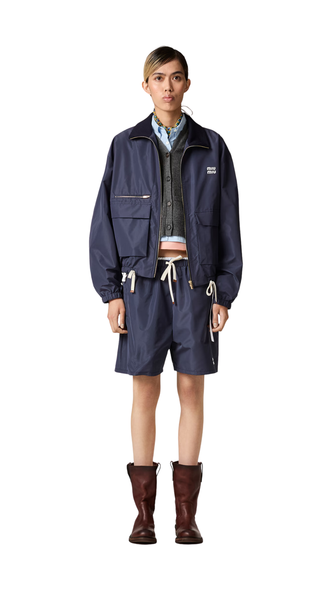 Technical Fabric Blouson Jacket in Navy