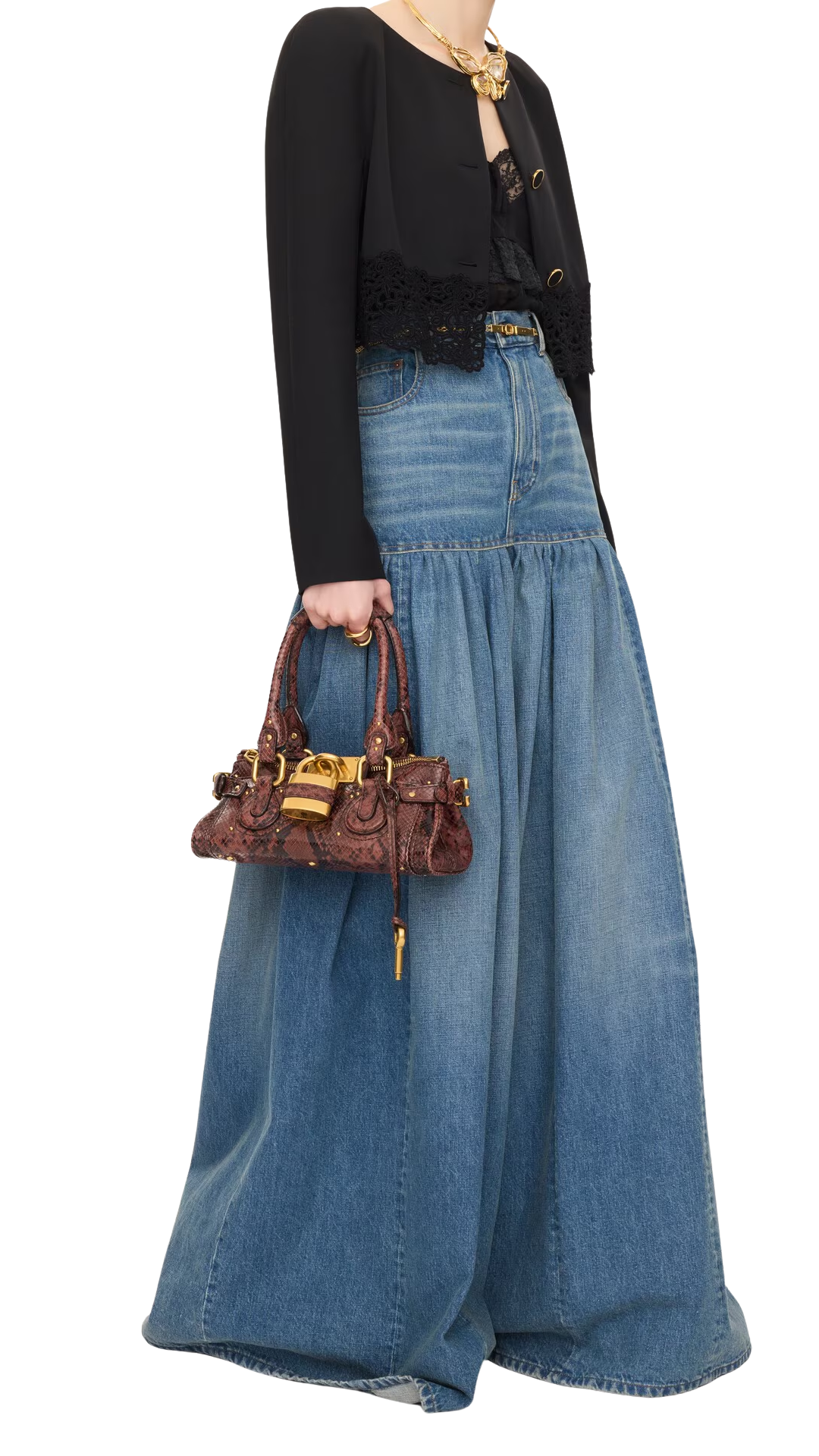 Small Paddington Bag in Rosewood Python-Effect Leather