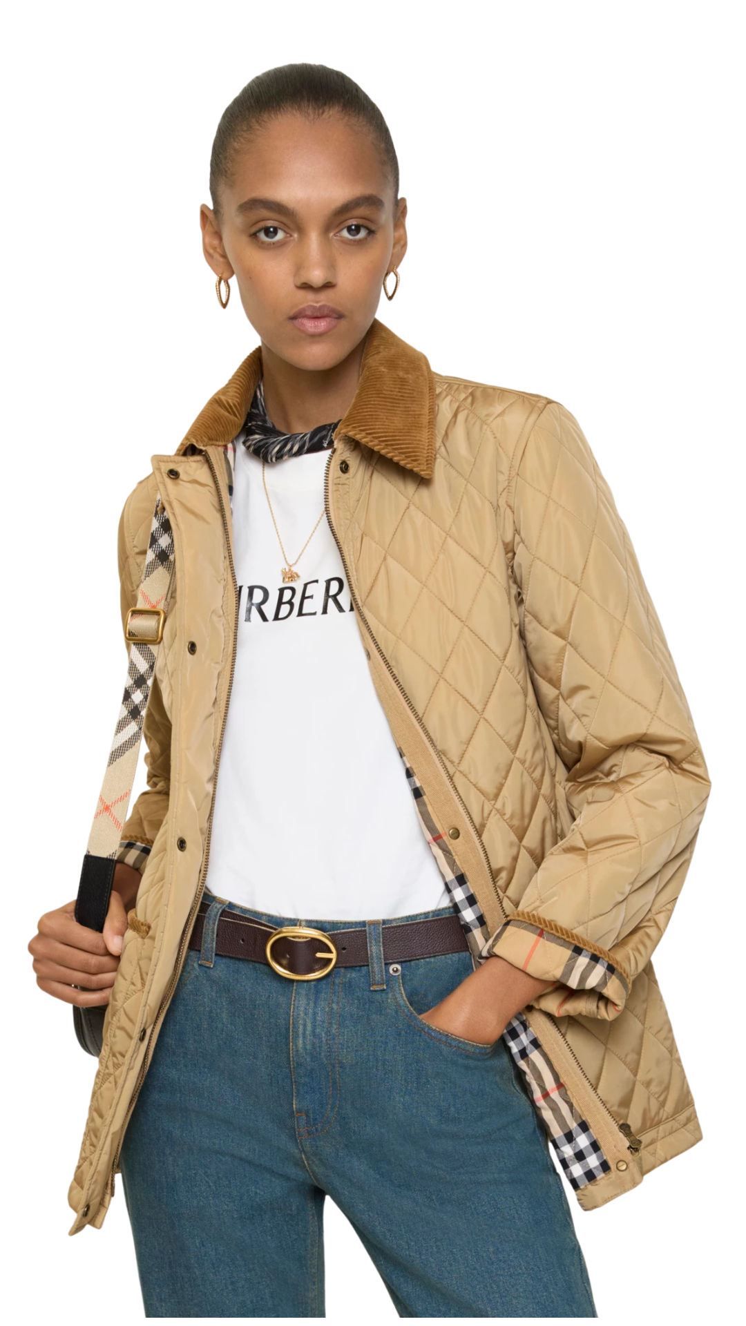 Quilted Nylon Barn Jacket in Flax Beige/Sand Beige