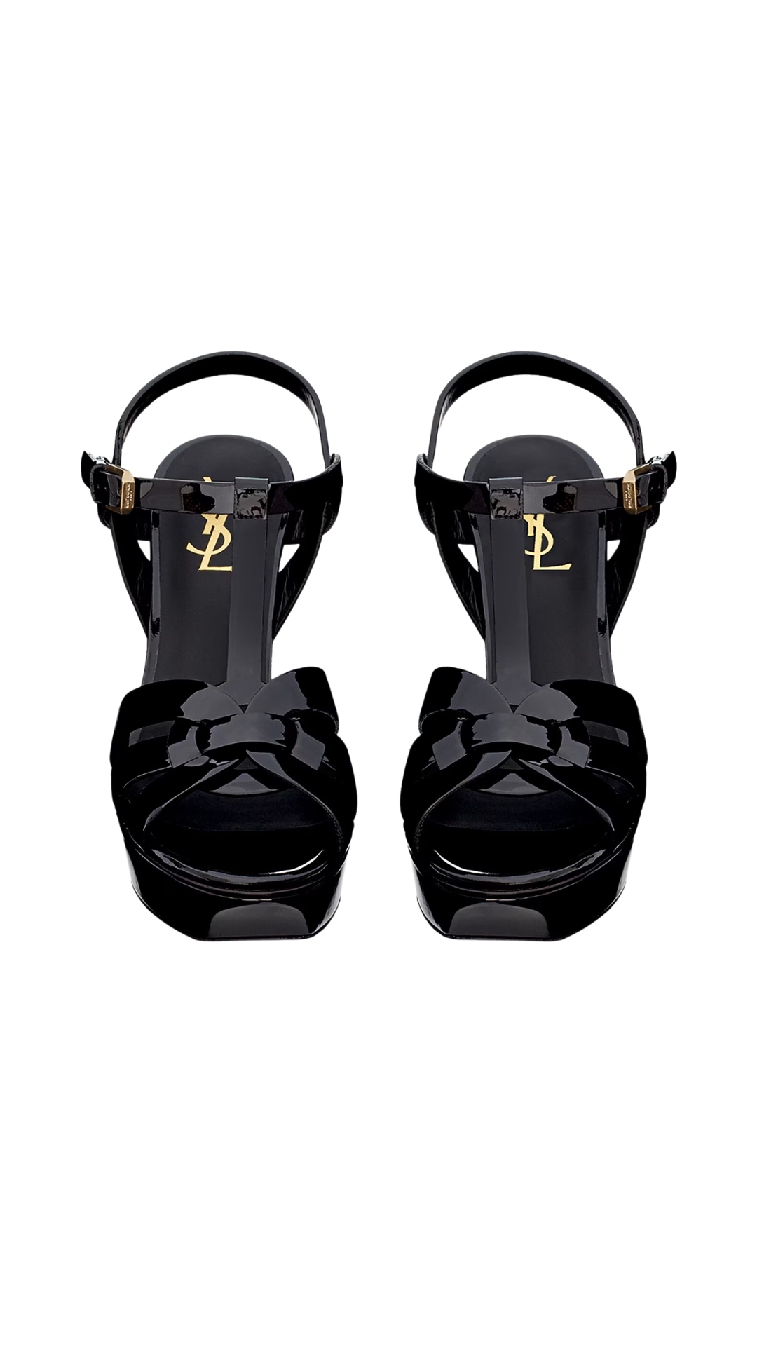 Tribute Platform Sandals in Black Patent Leather