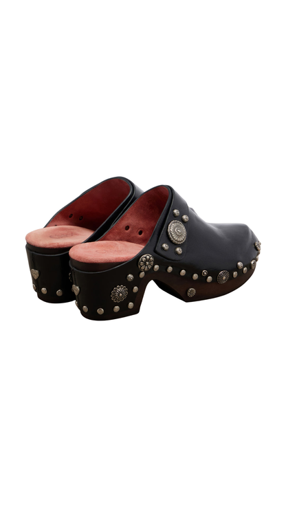 Talis Studded Leather Clogs in Black