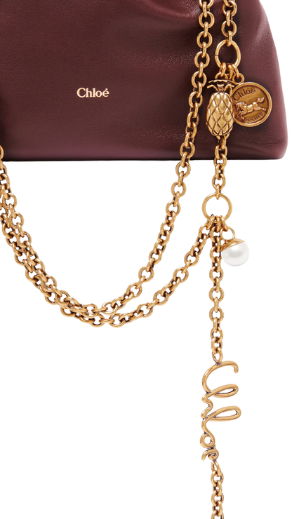 Mini Chloé Icons Shoulder Bag with Chain in Burnt Red Soft Leather