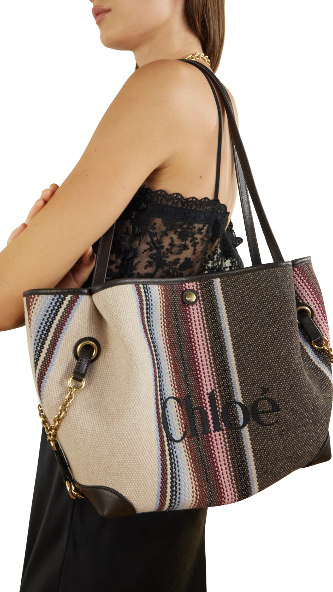 Clover Leather-Trimmed Striped Tweed Tote