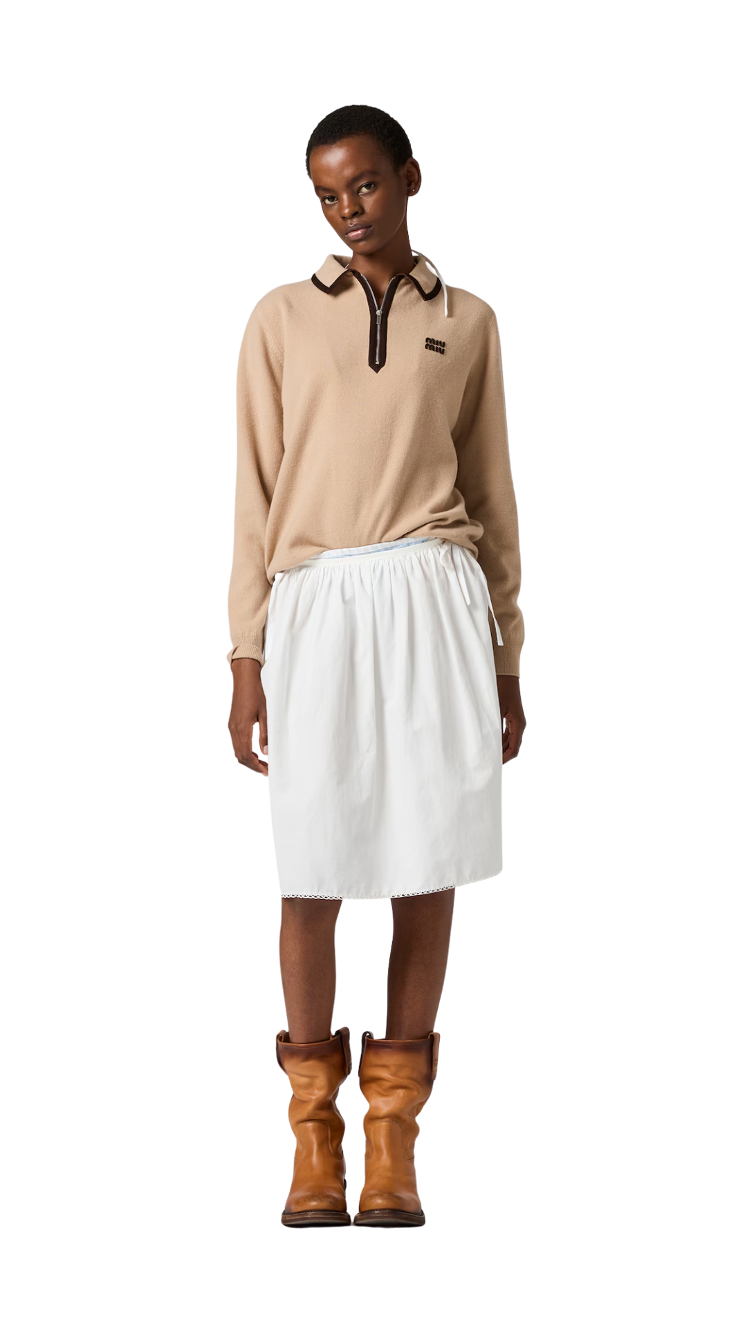Wool and Cashmere polo Sweater in Albino White