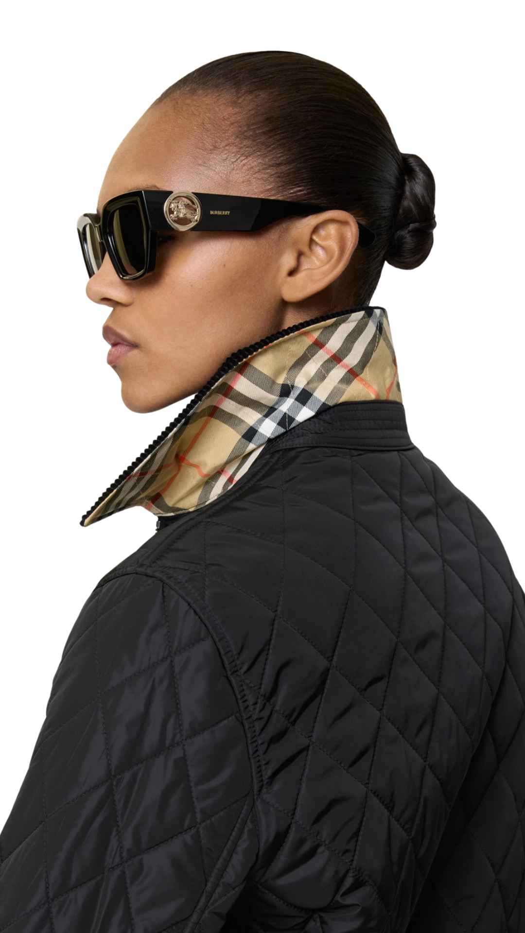 Quilted Nylon Barn Jacket in Black