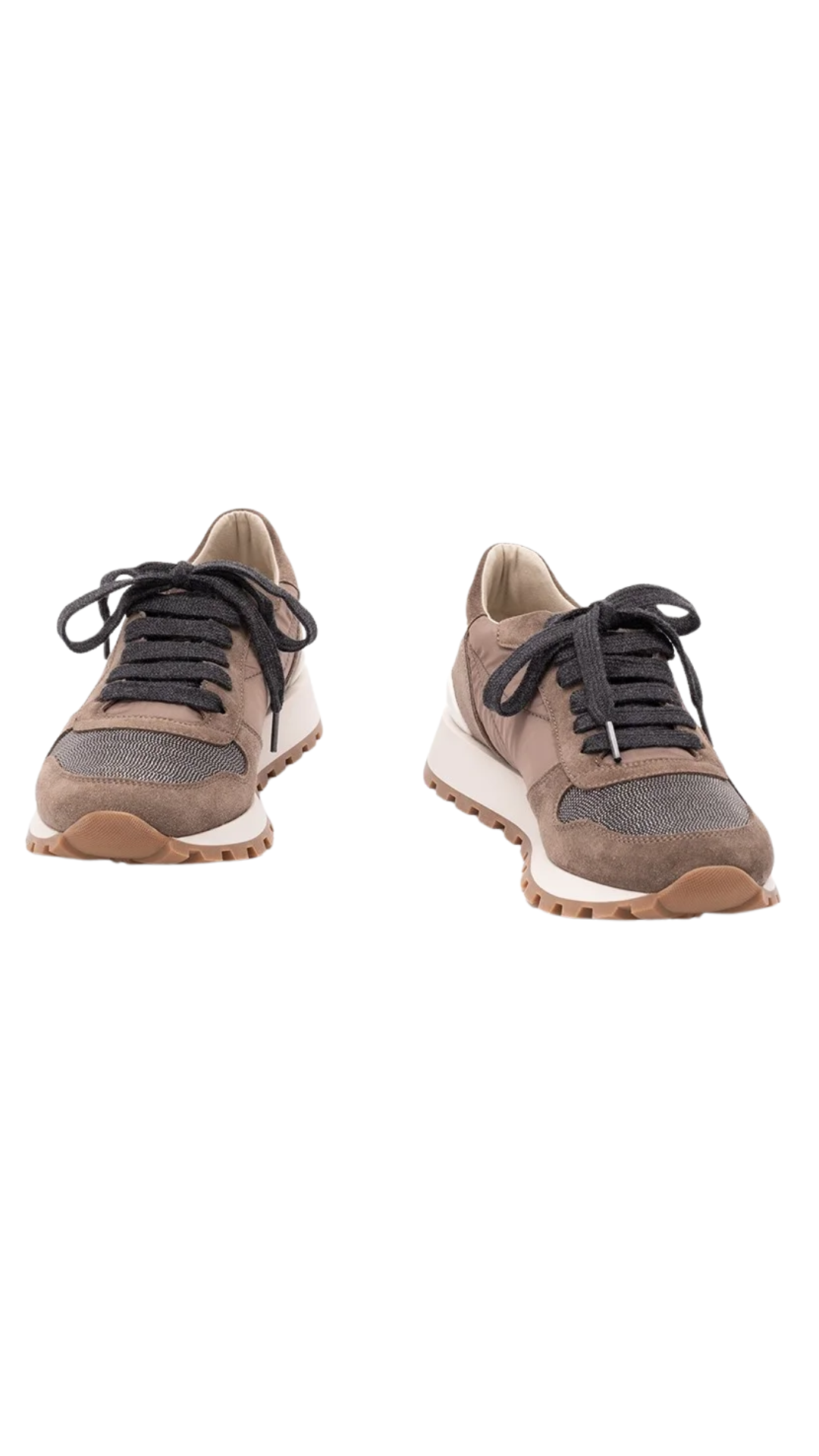 Suede and Techno Fabric Runners with Precious Toe in Brown