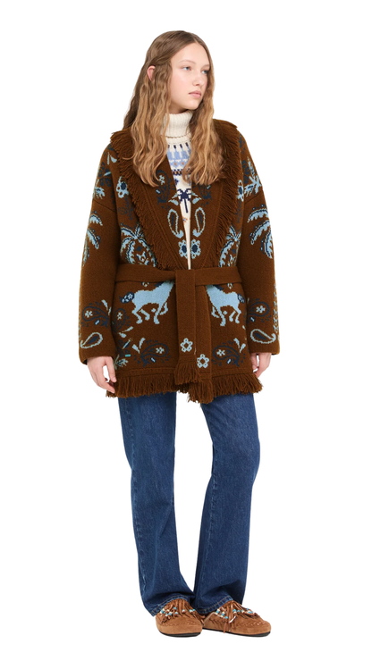Island Roots Foulard Cardigan in Tabacco/Onda