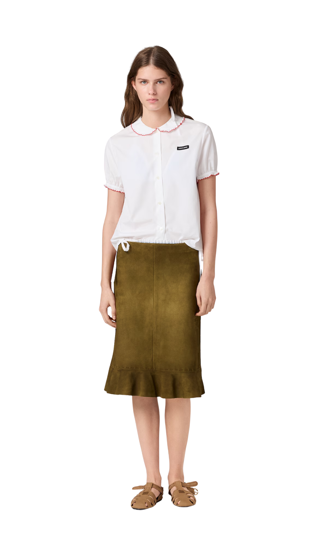 Embroidered Poplin Shirt in White/Red/Burgundy