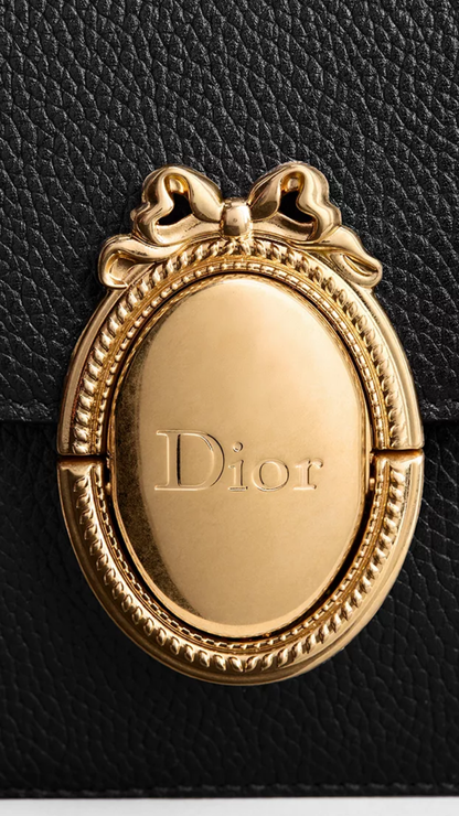 Small Dior Médaillon Flap Bag in Black Grained Calfskin