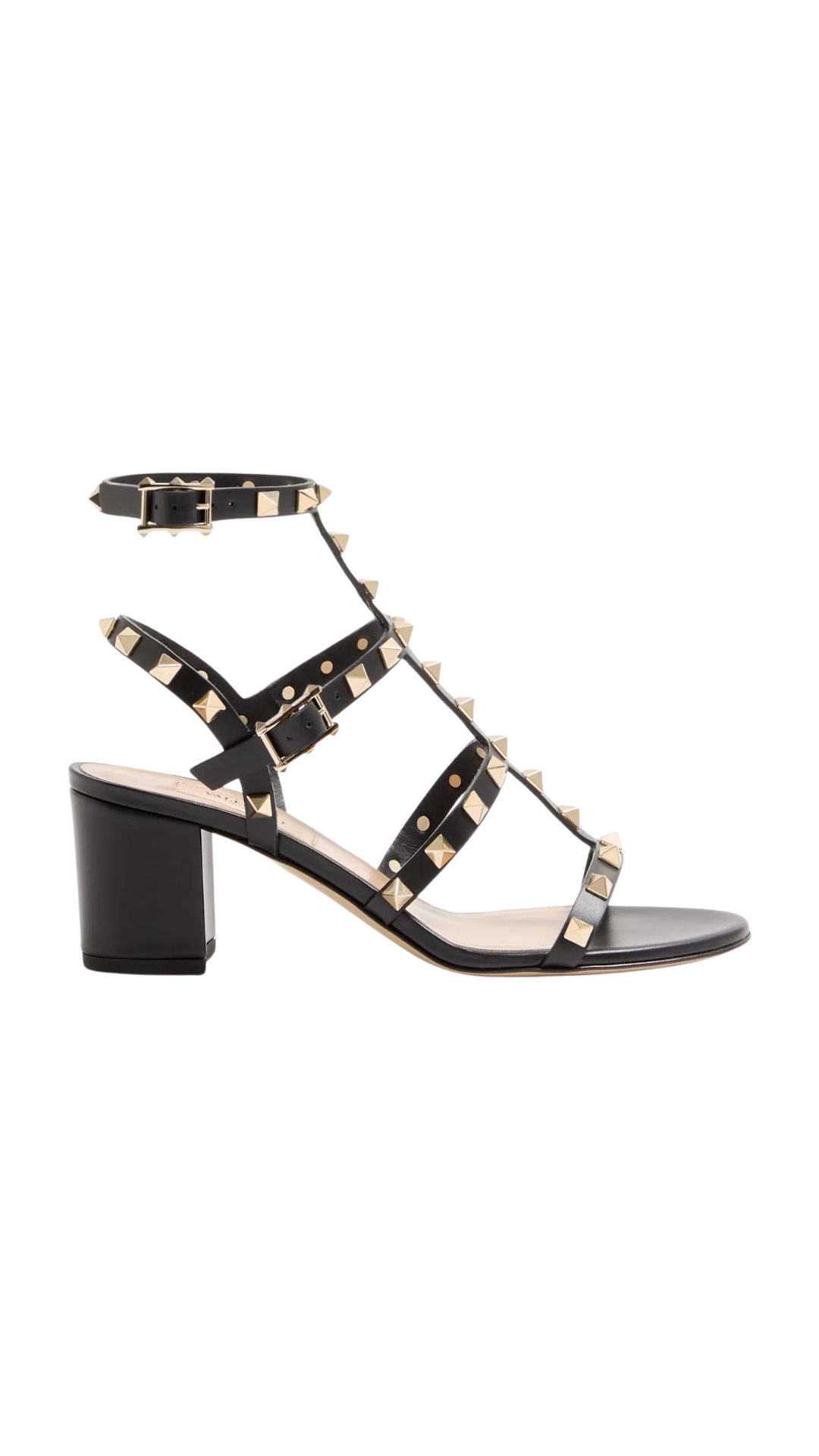 Rockstud Calfskin Ankle Strap Sandal 60 Mm in Black