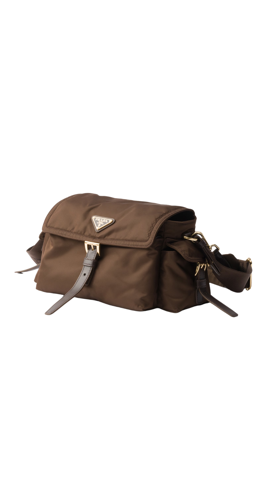 Explore Medium Re-Nylon Shoulder Bag with Flap in Sienna