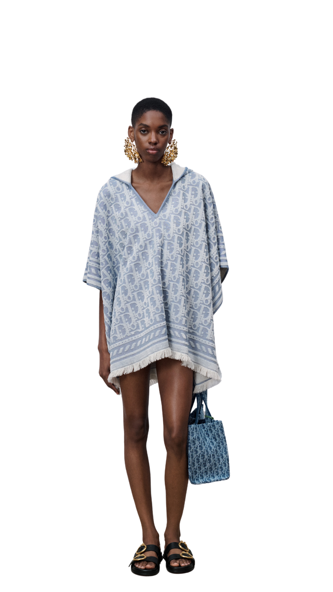 Dioriviera Dior Oblique Hooded Poncho in Blue and White Terry Cotton