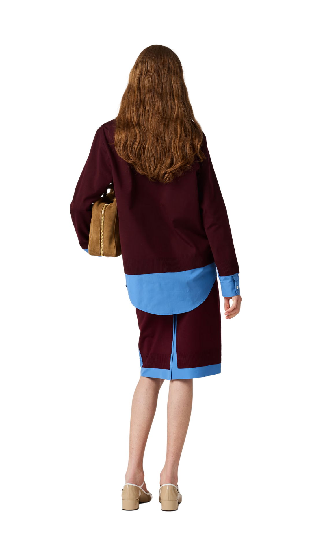 Cashmere and Poplin Shirt in Burgundy/Periwinkle