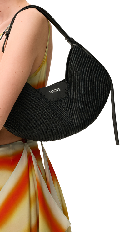 Medium Loewe Swing Bag in Black Raffia and Calfskin