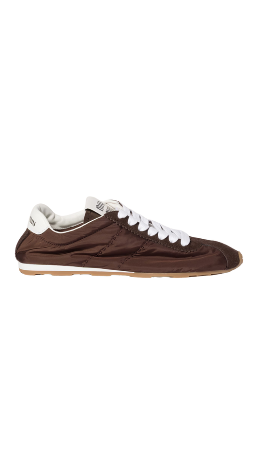 Plume Technical Fabric and Suede Sneakers in Sienna